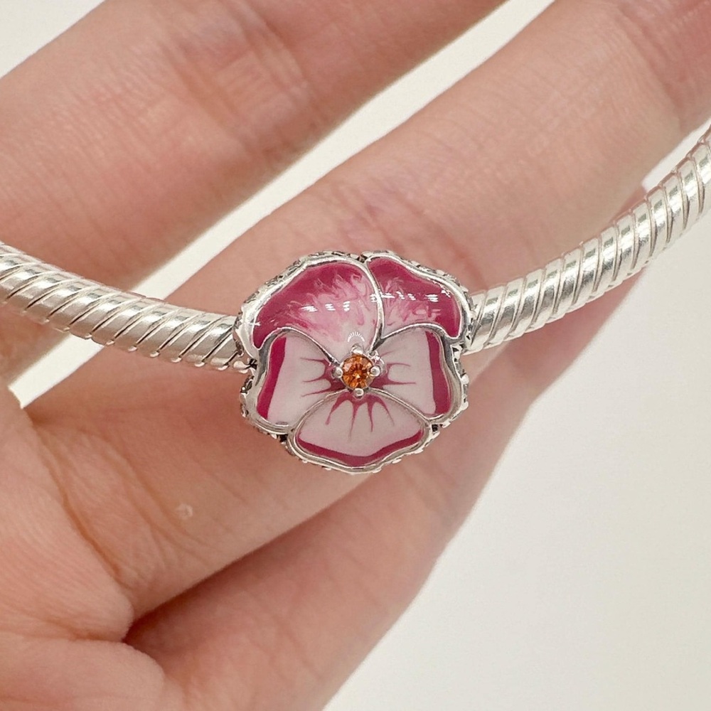 PANDORA Pink Pansy Flower Charm Sterling Silver